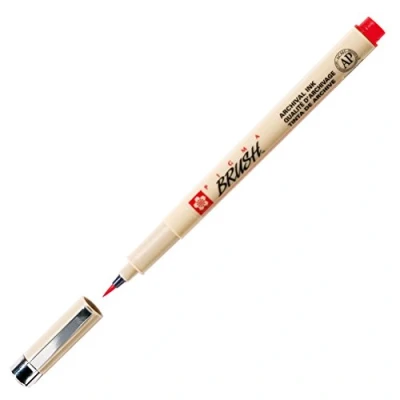 Image de Sakura Pigma BRUSH Stylo pinceau rouge (#19), marqueur pigmentaire avec pointe