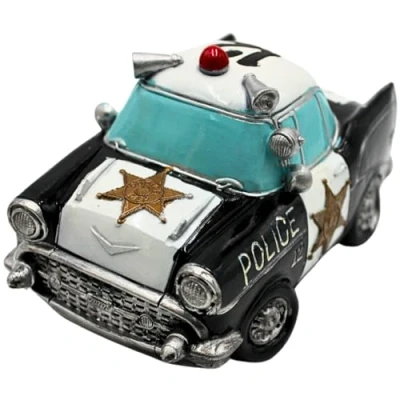 Image de Tirelire en Forme de Voiture Police polystone, Noir/Blanc, Dimensions (L x l H) : Environ 17 10 9 cm