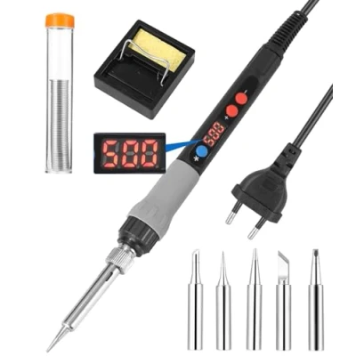 Image de Zhufas Fer à Souder, 110W LCD Kit De a Soudure, Souder Etain Précision, Temperature Réglable 180℃ 500℃,5 Pointes Souder,Fil Souder,Support