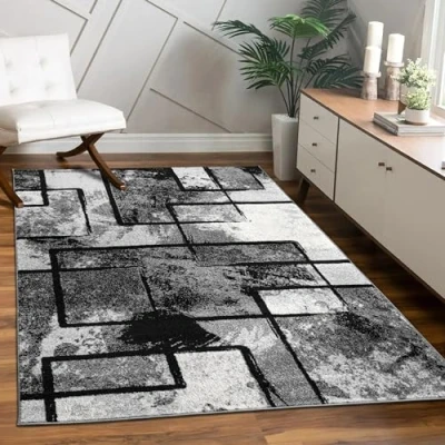 Image de Paco Home Tapis Design Moderne Poils Ras Abstrait Peintures Effet Noir Gris Anthracite, Dimension:140x200 cm