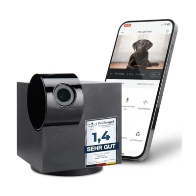 Image de PetTec® Cam 360 Caméra pour Animaux de Compagnie avec App [sans ABONNEMENT] Chats et Chiens à la Maison Détection Mouvement Vision Nocturne Vue Complète HD Pet