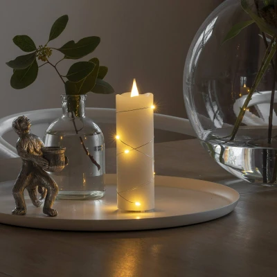 Image de Konstsmide Bougie à piles fine sans flamme Lumière vivante 3D Fonctionne avec des Cire blanche crème véritable Micro guirlande lumineuse Minuterie de 4 ou 8 heures 12,7 x 5 cm
