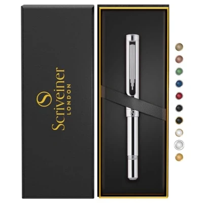 Image de Scriveiner Roller Argent Chromé EDC Stylo de luxe, poche lourd avec finition chromée, d&#039;écriture agréable, Cadeau homme et femme, Recharge, Ensemble stylos bureau