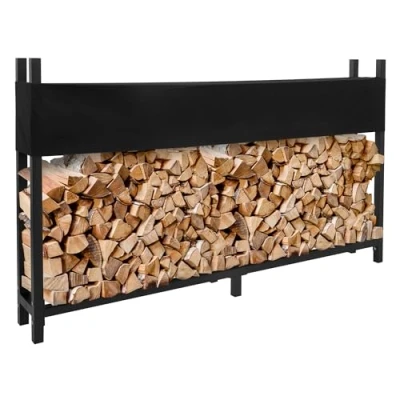 Image de ML Design Étagère en Métal pour Bois de Cheminée avec Couvercle, 200x25x115 cm, Anthracite, Aide à l&#039;Empilage Extérieur Housse Protection, 0,8 m3 / 1,3 SRM, Rangement Bûche Jardin/Abri