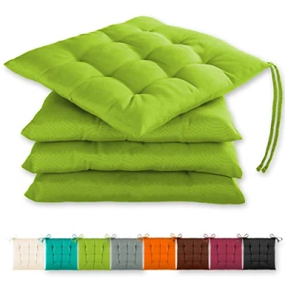 Image de Gräfenstayn® Jeu de 4 Coussins d&#039;assise 40x40x3cm avec Sangles retenue pour l&#039;intérieur et l&#039;extérieur Joint Oeko Tex (Pomme Verte)