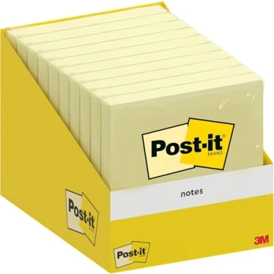 Image de Post it Notes, Jaune Canari, 10 Blocs, 100 Feuilles par Bloc, 76 mm x mm, Paquet de Carton, 100% PEFC Notes Autocollantes pour Prise Listes Tâches et Rappels