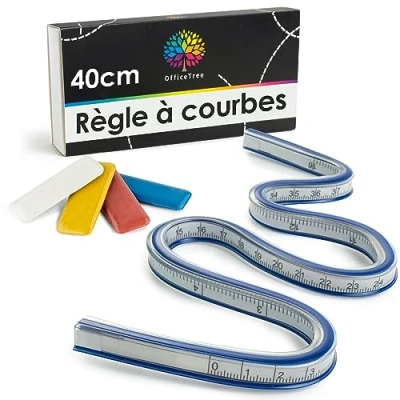 Image de OfficeTree Règle Flexible 40 cm et 4x Craie Tailleur Regle Souple en PVC à Courbe Trace de Couture ou Dessin Technique pour Tissu