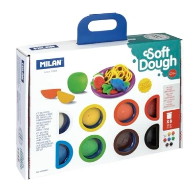 Image de MILAN Mallette 8 pots de 59 g Pâte souple Soft Dough avec outils &#039;Heure cuisson&#039;, multicolore (FACTIS, S.A. 913308CT)