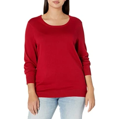 Image de Amazon Essentials Pull Col Rond Léger À Manches Longues (Grandes Tailles Disponibles) Femme, Rouge, XL