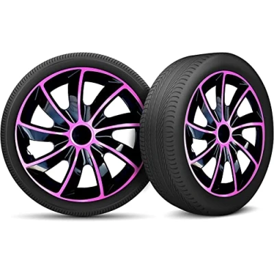 Image de Moltico Enjoliveur Set de 4 Universel Enjoliveurs Adapté à Toutes Roues en Acier pour Auto Anneau Sécurité Réglable 14 Pouces Rosa Noir