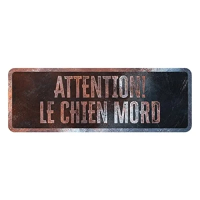 Image de D&amp;D Home, Panneau d&#039;avertissement Attention au Chien, 40x13x0,3 cm, Version française, Fond Noir, en métal résistant à la Rouille avec Un Texte Amusant