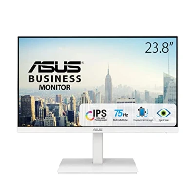 Image de ASUS VA24EQSB W Ecran PC 23,8&quot; FHD Blanc Dalle IPS 16:9 75Hz 5ms 1920x1080 300cd/m² DP, HDMI, VGA et 2X USB Flicker Free Filtres de lumière Bleue Adaptive Sync Haut parleurs