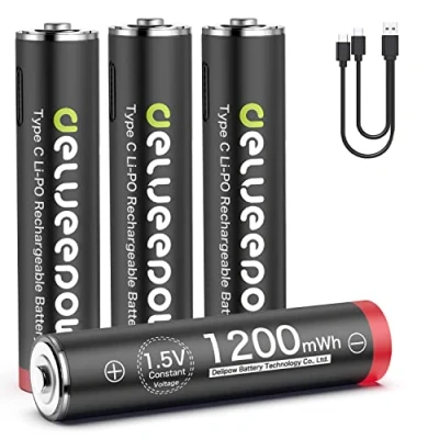 Image de Delyeepow Piles Rechargeable AAA Lithium 1,5V Pression Constante,Piles Rechargeables 1200mWh Haute Capacité avec 1500 Cycle 4 USB C