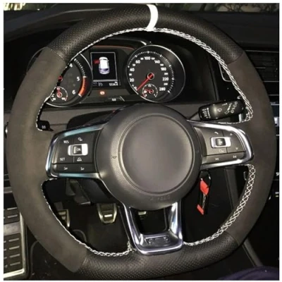 Image de WANGXI Enveloppe de Couverture Volant Voiture Cousue à la Main,pour VW Golf 7 GTI R MK7 Polo Scirocco 2015 2016,Couvercle Protection poignée Direction