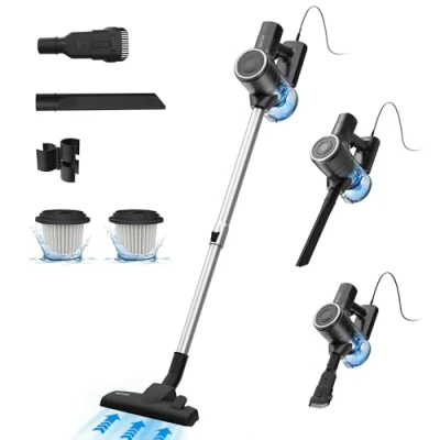 Image de Vexilar Aspirateur Balai Puissant 20Kpa, avec Fil Câble 7m, 3 en 1 Vertical Filtre HEPA, 600W Léger Support Mural pour Sols Durs Tapis&amp;Noir