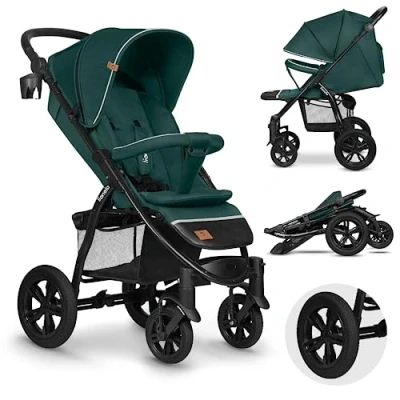 Image de LIONELO Annet Tour poussette canne universelle jusqu&#039;à 22 kg, réglage du dossier jusqu’à la position allongée, roues sans entretien, auvent imperméable XXL, ceintures à 5 points (vert)