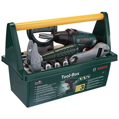 Image de Theo Klein 8429 Caisse à outils Bosch Avec marteau, scie et de nombreux autres accessoires Visseusedévisseuse piles Dimensions : 31 cm x 16,5 22,5 Jouet pour enfants partir 3 ans