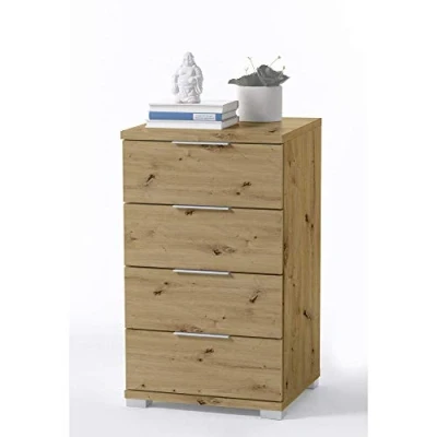 Image de Stella Trading Table De Chevet Universelle en Noir, Nuit Moderne avec 4 Tiroirs pour Votre Lit À Sommier Tapissier, 46 x 79 42 cm (L/H/P)