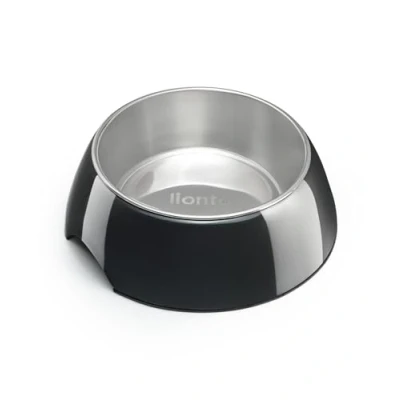 Image de lionto Gamelle en mélamine avec Fond antidérapant, Amovible de 210 ML Acier Inoxydable Robuste &amp; inodore, Facile à Nettoyer, Design Ergonomique, pour Chiens Chats, Noir
