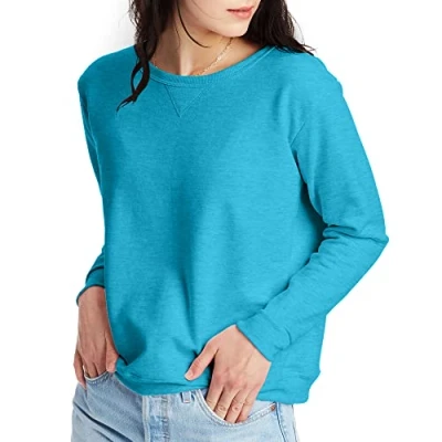 Image de Hanes Crewneck, EcoSmart Fleece Pullover with V Notch, Sweatshirt for Women Maillot de survêtement, Bruyère Bleu Vif, L Femme