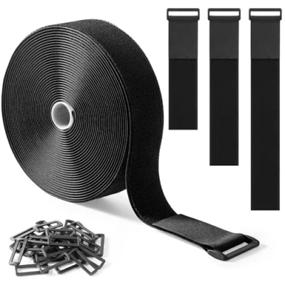 Image de Trilancer Sangles de Câble Réglables avec Attache en Scratch Robustes 5 cm x 10 m 30 Boucles Ajustables, Découpables, Réutilisables pour Fixer Câbles, Tuyaux, Tubes et Plus