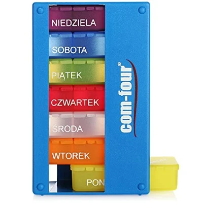 Image de com four® Distributeur de médicaments en POLONAIS boîte pour 7 Jours 3 Compartiments pilulier hebdomadaire Le Stockage [POLONAIS] (Bleu foncé)