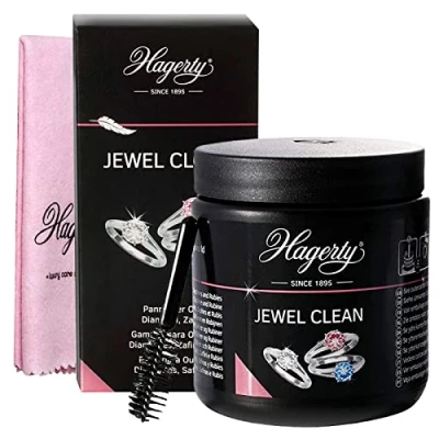 Image de Hagerty Jewel Clean Nettoyant pour bijoux et pierres précieuses Pot de 170 ml + bijou Cloth Chiffon Pulent 36 x 30 cm