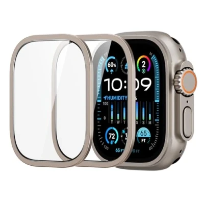 Image de ESR Lot de 2 Protecteurs D&#039;écran Armorite pour Apple Watch Ultra 2/1 (2024/2023/2022, 49 mm), Protection Qualité Militaire, Protecteur en Verre Trempé avec Cadre D&#039;aluminium, Métal Titane