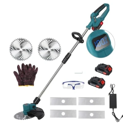 Image de Debroussailleuse Electrique sans Fil 21V Coupe Bordure avec 2 Batterie et Chargeur Taille 3 Types de Lames pour la Jardin Pelouses Terres Agricoles,