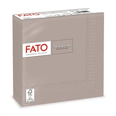 Image de Fato, serviettes en papier jetables, idéales pour les déjeuners informels et buffets, paquet de 50 serviettes, format 33x33, pliées 4, 2 plis, tourterelle, 100% pure cellulose