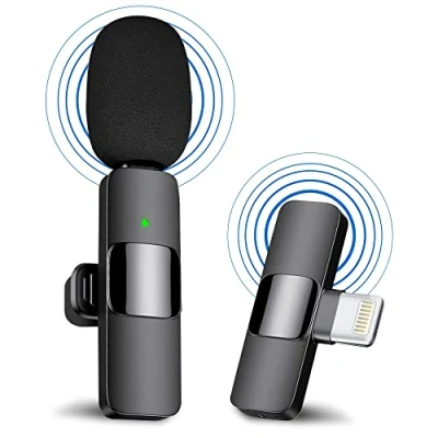 Image de microphone cravate professionnel sans fil pour iPhone iPad, à clipser, micro revers Plug Play enregistrement vidéo, podcast, vlogging, YouTube en direct