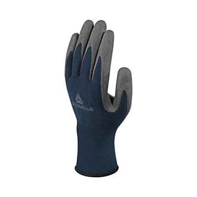 Image de Delta plus VVV811GR08 Gant en tricot fin (100 % polyamide, avec revêtement polyuréthane, lot de 1, bleu marine/gris, taille 08)