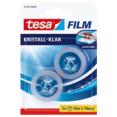 Image de tesa Lot de 2 rouleaux ruban adhésif transparent très transparent, résistant au vieillissement, avec forte adhérence, 10 m x 19 mm
