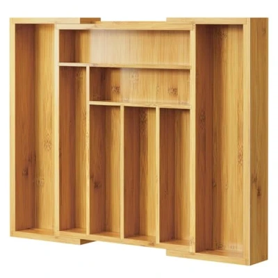 Image de Pipishell Organisateur de Tiroir Extensible en Bambu, Range Couverts pour Cuisine, Plateau à Ajustable, Diviseurs Argenterie et Couteaux, Multi Espaces Utilisation