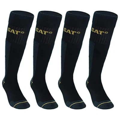 Image de CAT Caterpillar 4 Paires Chaussettes longues de travail pour hommes Prévention des accidents renforcées au talon et à la pointe Coton d&#039;excellente qualité (Noir, 4346)
