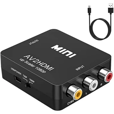 Image de Convertisseur vidéo RCA vers HDMI, AV 1080P composite CVBS HDMI Video Audio Converter Adaptateur compatible PAL/NTSC avec câble USB pour PC portable Xbox PS4 PS3 TV STB VHS VCR