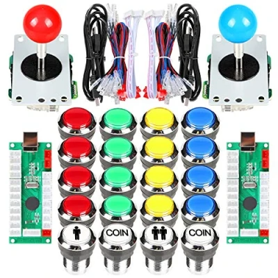 Image de Fosiya 2 Joueurs Arcade Joystick LED Chrome Boutons poussoirs pour PC MAME Raspberry Pi Jeux vidéo Cabinet Pièces (Couleurs Mélangées)