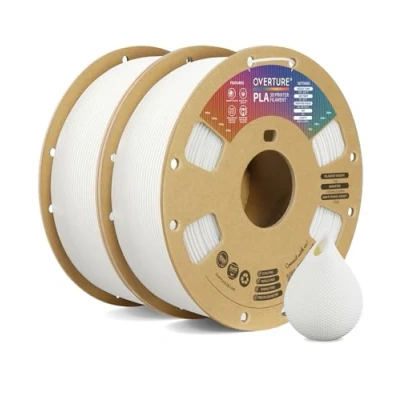 Image de OVERTURE PLA Filament 1,75 mm Pour imprimante 3D, 2kg Bobine de Carton (4.4lbs), Précision Dimensionnelle +/ 0,02 (Blanc 2 PACK)