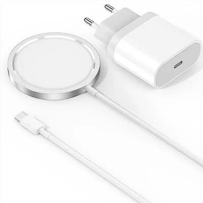 Image de Chargeur USB C 20W,Rapide Sans Fil Magnétique vers USB‑C 15W Compatible iPhone 16/16 Pro Max/16 Pro/16 Plus,15/15 Max/14/13/12/11,AirPods Kit de Charge Induction avec Câble 1m (Blanc)