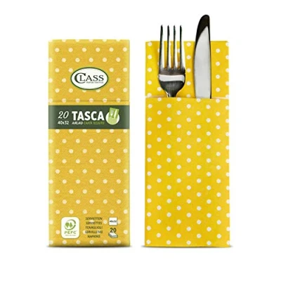 Image de CLASS 10, C4032TA D075 PEFC Airlaid Serviette de Poche Porte Couverts, Papier, Pois Jaunes, 40 x 32 0,8 cm