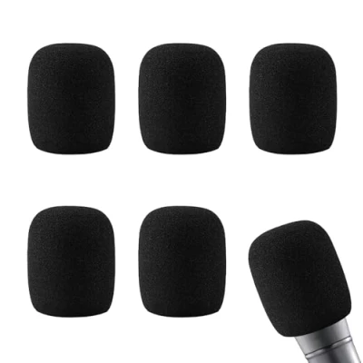Image de Lot De 5 Déflecteurs Vent pour Microphone,Couvercle Pare brise en Mousse à Filtre Anti pop Bloquer les Plosifs,Remplacement La Housse Micro Du Bruit Shure Sm58 Sm48 (Noir)
