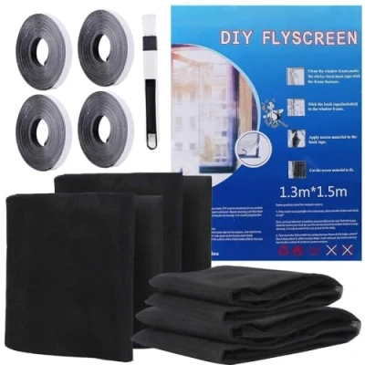 Image de Moustiquaire pour Fenêtre 4 Paquets, Moustique Insect Mesh avec Auto Rubans Adhésifs Anti Moustiques 1,3 m x 1,5 m, Protéger la Famille Contre Les Insectes
