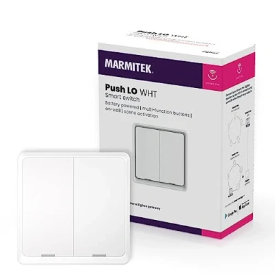 Image de Interrupteur Connecté Zigbee Marmitek Push LO WHT Compatible avec Home Assistant MQTT Bouton 3.0 Mural Intelligent WiFi Alexa Allumer vos lumières et appareils Blanc