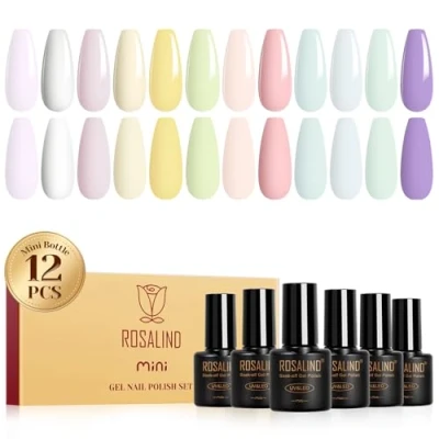 Image de ROSALIND Vernis Semi permanent Macarons, 12 Couleurs Pastel Rose Blanc Jaune Vert Bleu Violet Gel Permanent,Printemps D&#039;été à Ongles Soak off UV/LED Manucure