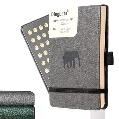 Image de Dingbats* Faune Reporter Carnet de Notes A6 Pointillé Couverture Rigide, Journal en Cuir PU Poche, Fermeture élastique, Porte stylo, Marque page