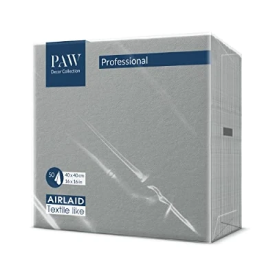 Image de PAW Serviettes Airlaid (40 x 40 cm) I 50 pièces Unicolore Semblable à du tissu Élégante décoration de table HoReCa Pour les occasions comme mariages, fêtes Color: Gray