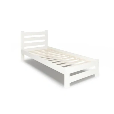 Image de lit en bois 90x200 cm Sommier à lattes inclus Pin massif Style scandinave Avec tête de haute Blanc