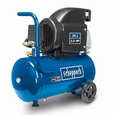 Image de Scheppach Compresseur HC26 1500 W Admission d&#039;air 220 L/min Cuve de 24 Litres Pression travail 8 bar Lubrifié à l&#039;huile Poignée et dispositif déplacement inclus