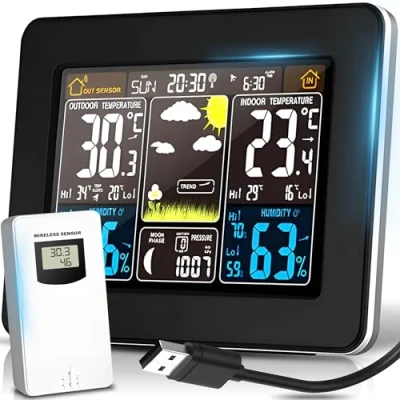 Image de Retoo Station météo sans fil radio avec Intérieure Extérieur Capteur Thermomètre Hygromètre Baromètre Phase de la Lune