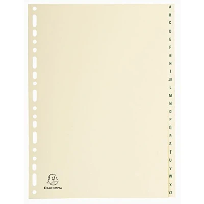 Image de Exacompta Réf. 1124E Intercalaires en Carte ivoire 155g/m2 FSC® avec 24 onglets imprimés alphabétiques de A à Z Format classer A4 Dimensions 22,5 x 29,7 cm couleur